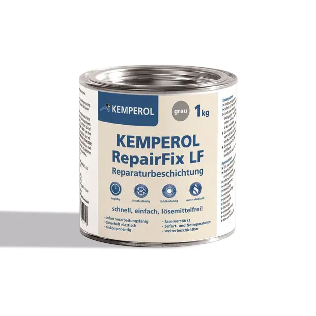 Ein Eimer Kemperol Repairfix LF auf weißem Hintergrund