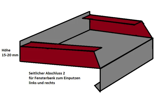 Grafik eines seitlichem Abschlusses 2 für Fensterbank zum Einputzen links und rechts